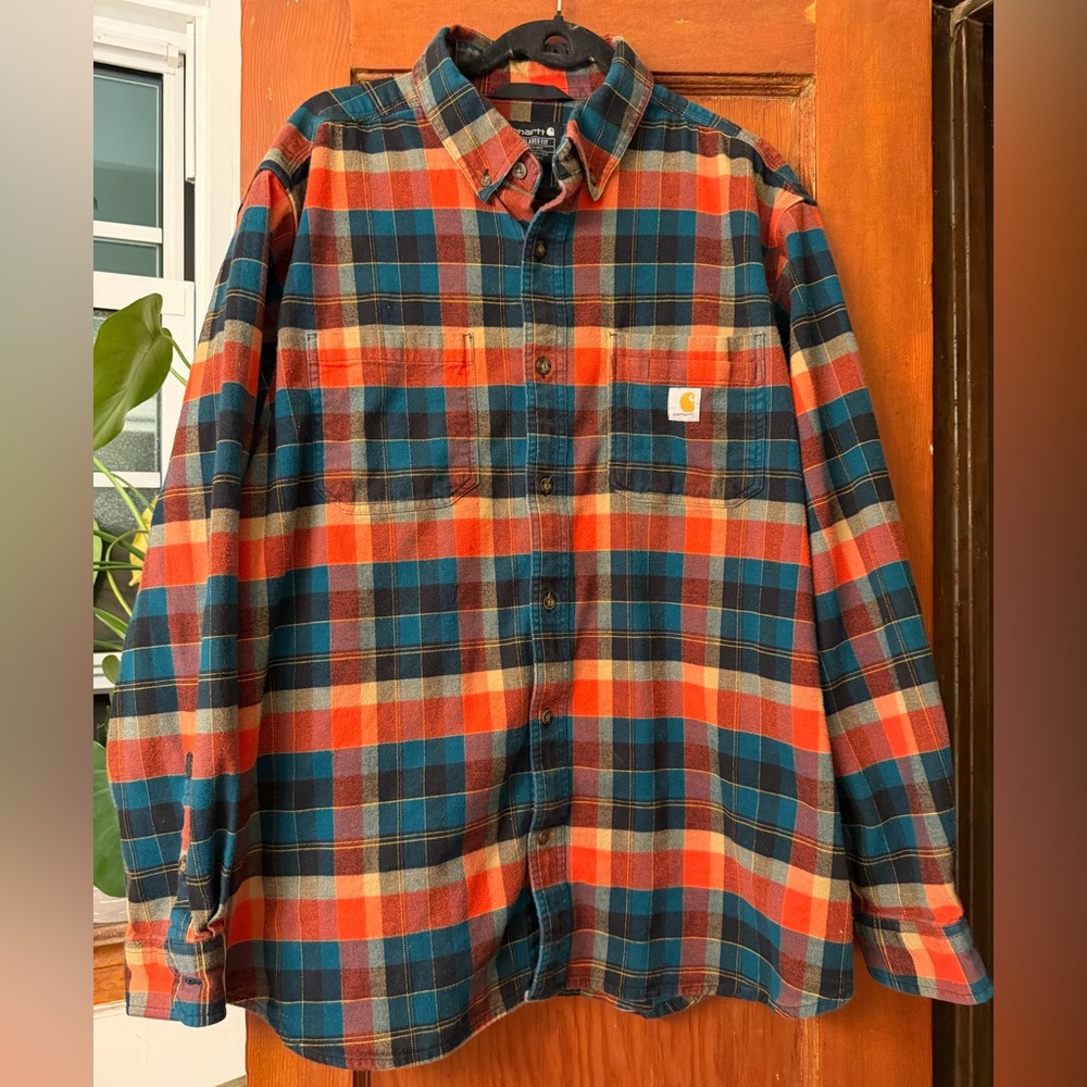 Carhartt Relaxed Fit Flannel Mens Flannel Multicolor Button Down Shirt Size XL